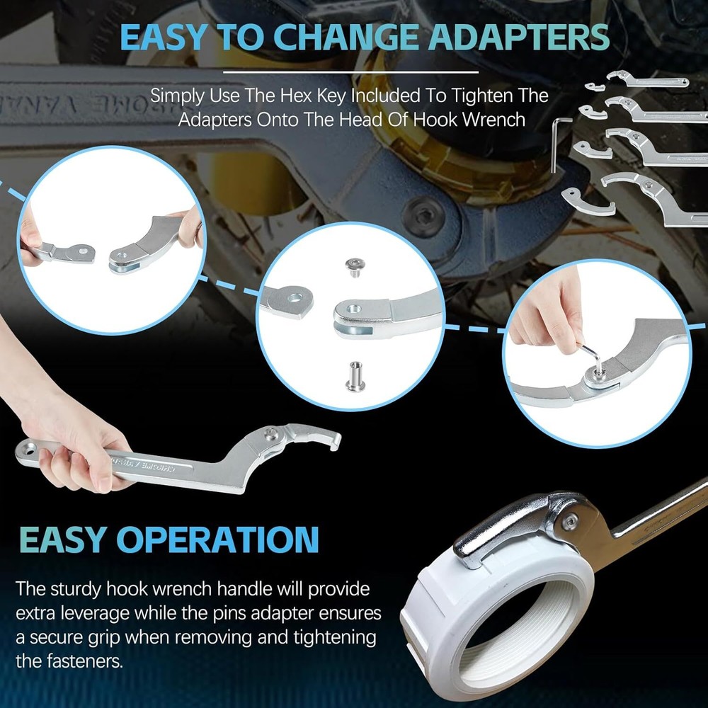 Pin Spanner Wrench Set –3/4" to 6-1/10 Range – Adjustable Wrenches Tools - 8PACK