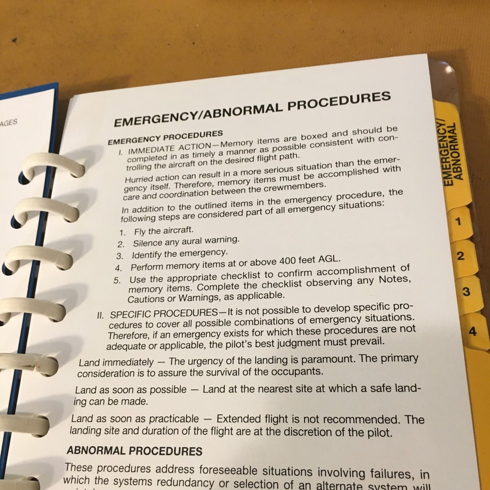 Westwind I and II, 1124 Emergency Abnormal Procedsures Pilot's Checklist