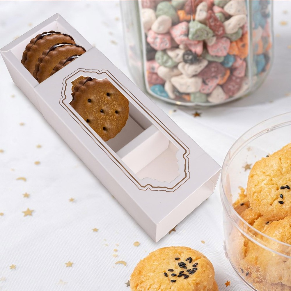 50 Pack White Macarons Packaging Boxes Clear Window For 56 Muffin Cookie