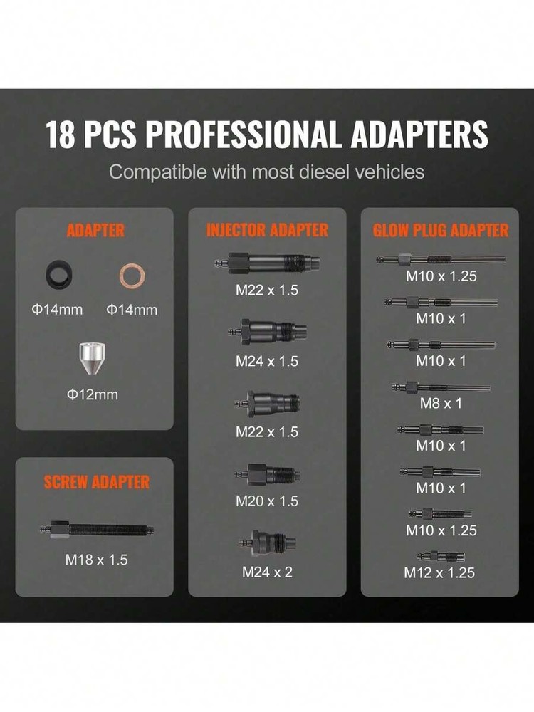 Engine Compression Tester, 18-Piece Cylinder Pressure Test Tool Kit