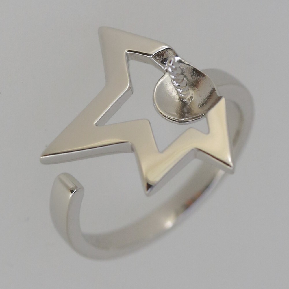 Sterling Silver Semi Mount Ring Setting Round 8x8mm Pearl & Star Ring