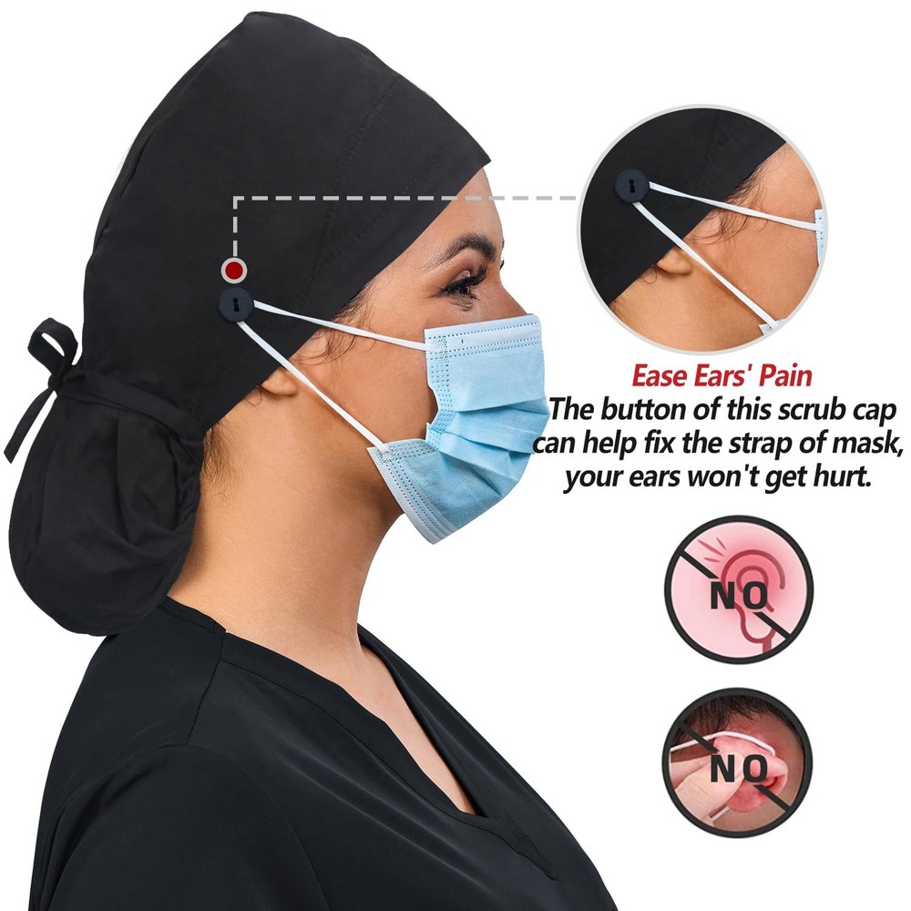 Adjustable Working Cap with Button Cotton Hat Sweatband Ponytail Pocket
