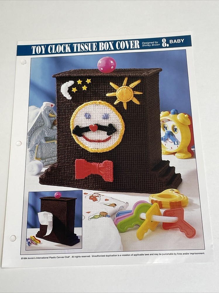 Toy Clock Tissue Box Cover Annie's Attic Plastic Canvas Pattern