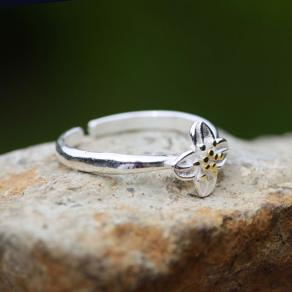 Small Lily Flower Ring Sterling Silver 925 , Gift for Her , Devotion