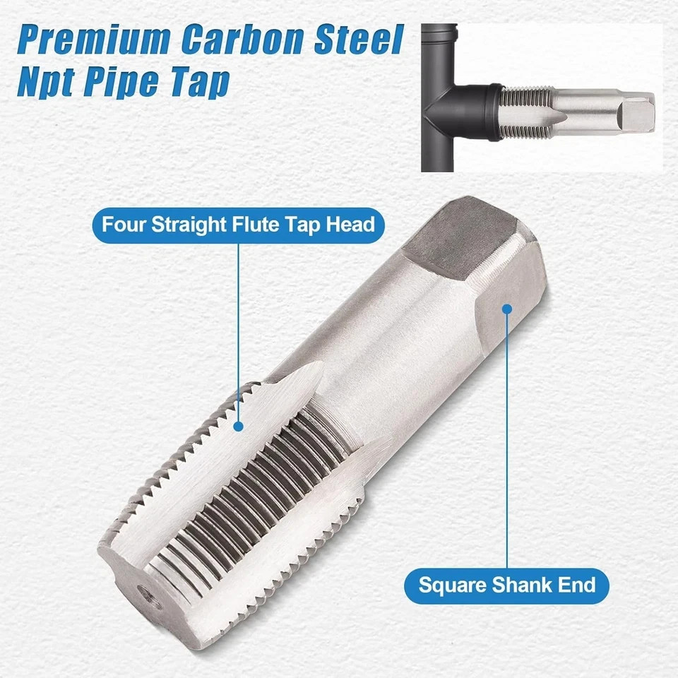 5 Piece NPT Thread Forming Taps, Pipe Taps Set, High-Speed Steel Drill Bits For