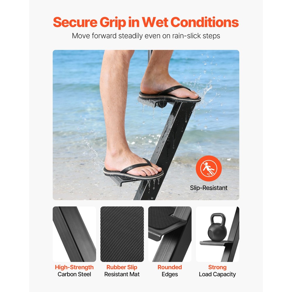 Uimoso Heavy Duty Boat Trailer Steps with Handle, 4-Step Bottom Mount Design