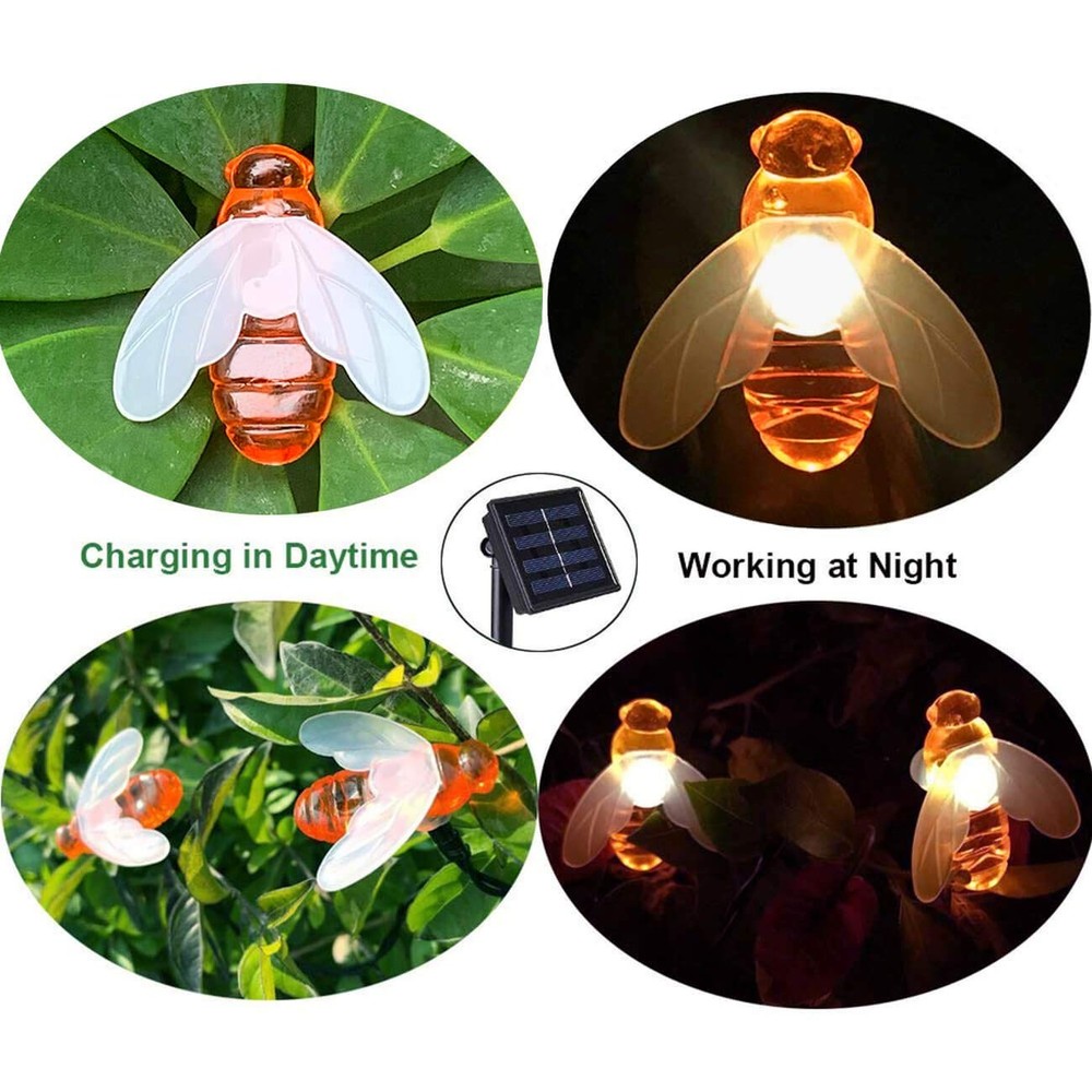 Solar String Lights 20LED Outdoor Waterproof Simulation Honey Bees Decor for ...