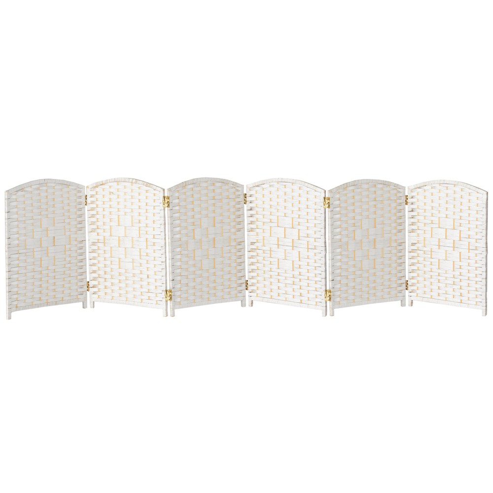 2 ft. Short Diamond Weave Fiber Folding Screen - White - 6 Panel