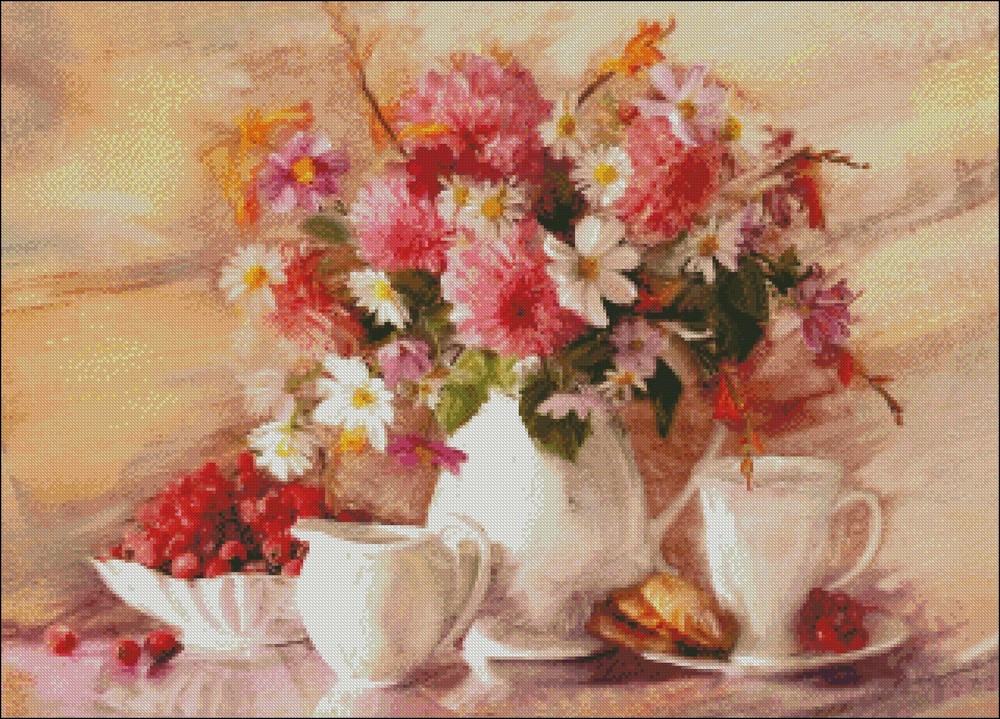 Spring Flowers I - Chart Counted Cross Stitch Patterns Needlework DMC Color DIY
