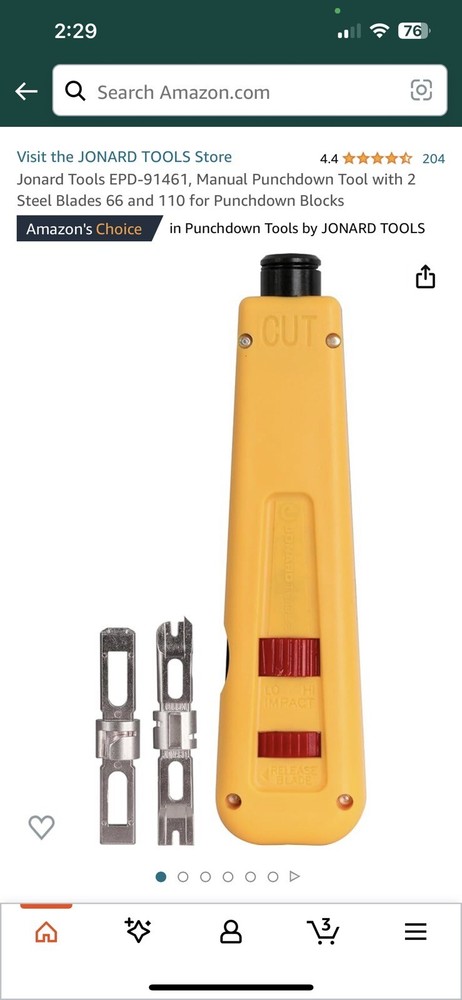 Jonard Tools® Punchdown Tool with 66 & 110 Combined Blade