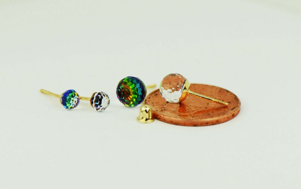 14k Yellow Gold Round Tornasol Stud Earrings