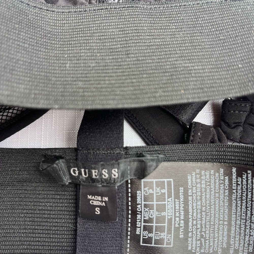 Guess Black solid cups, mesh outside Bralette, elastic band, for support, size S