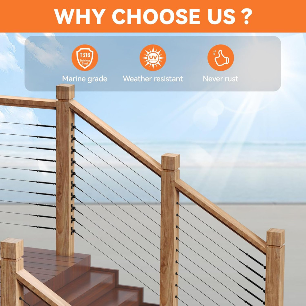 80 Pack Black Angle Beveled Protector Sleeves for Stair Cable Railing