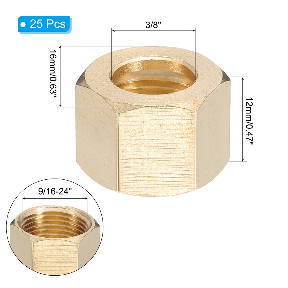 3/8" Brass Compression Nut,25Pcs Brass Compression Fitting Plumbing System