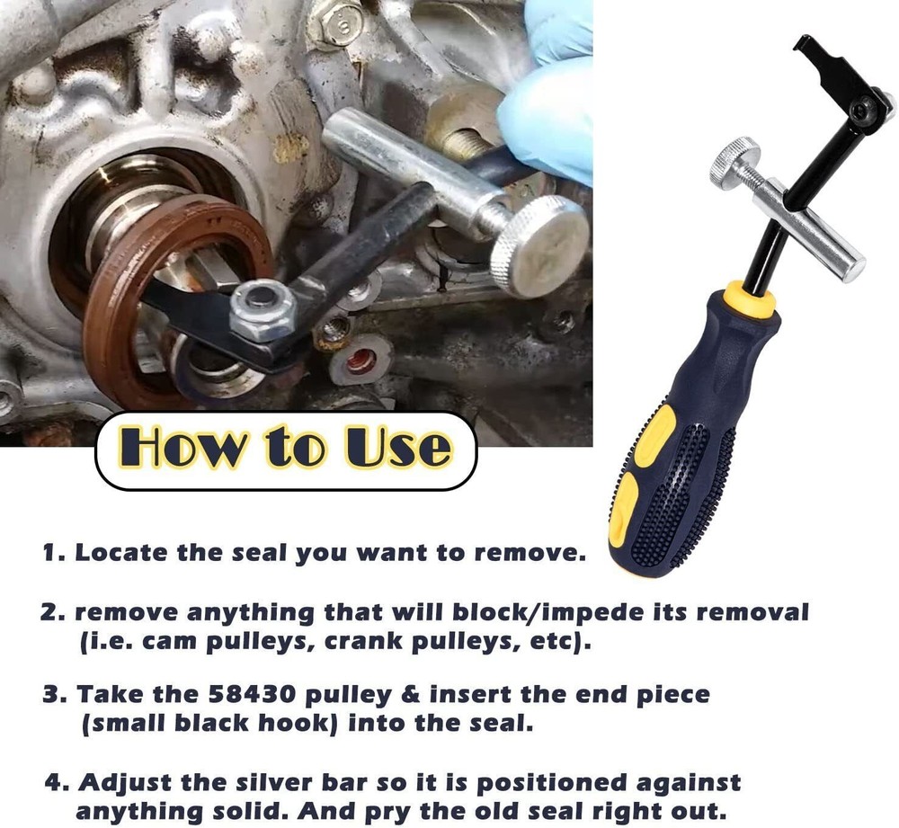 Cam Crank Shaft Seal Puller Auto Engine Remover Hand Tool Removing Pulling 58430