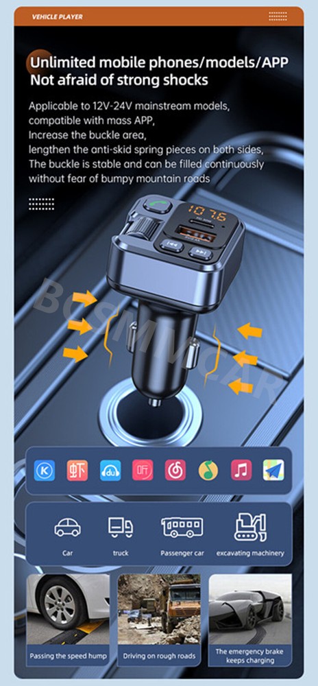 Bluetooth 5.1 Car Wireless FM Transmitter Adapter USB PD Fast Charge Hands-free
