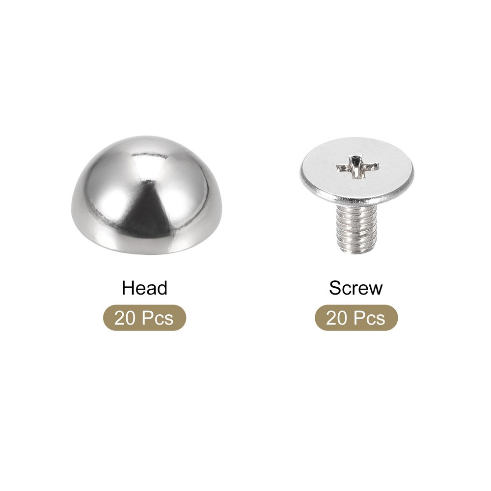 20 Sets 10x6mm Screw Back Rivets Solid Round Head Leather Studs Silver