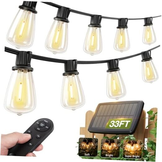 33(27+6) FT Solar String Lights Waterproof,Patio 27+6FT(9 Sockets)(1 Pack)