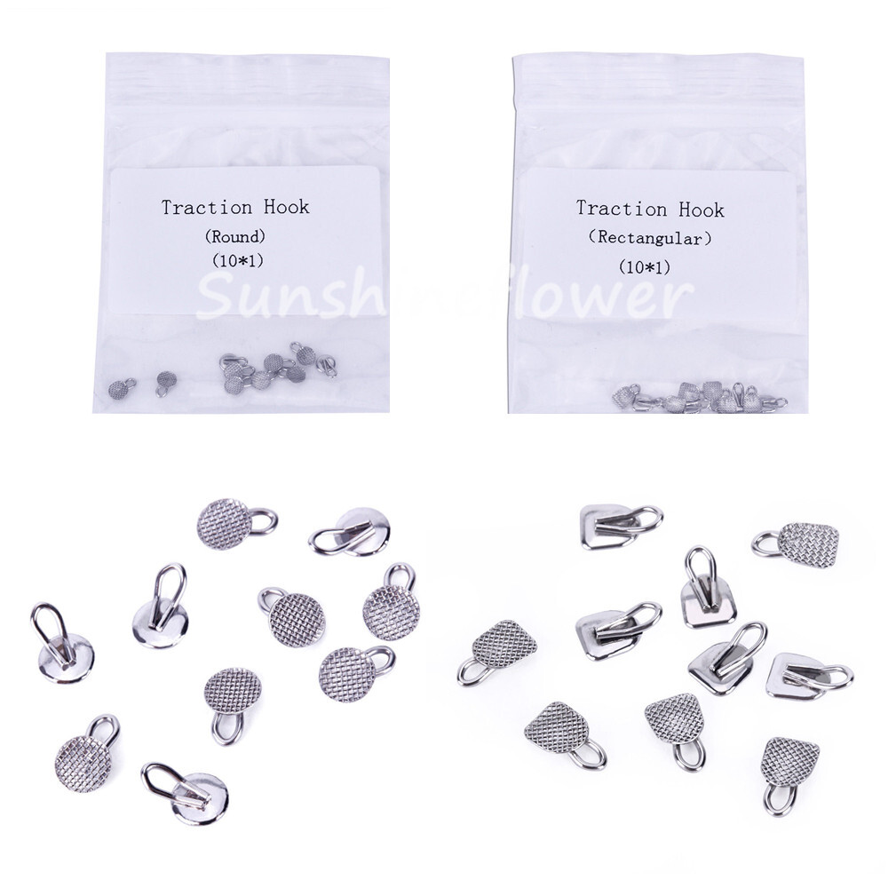 Dental Lingual Button Bondable Round/Rectangular Mesh Base Traction Hook Caplin