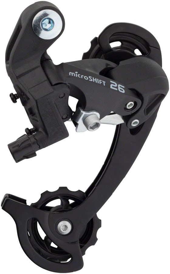 microSHIFT M26 Long Cage Rear Derailleur | 7/8-Speed, Steel/Composite, Black
