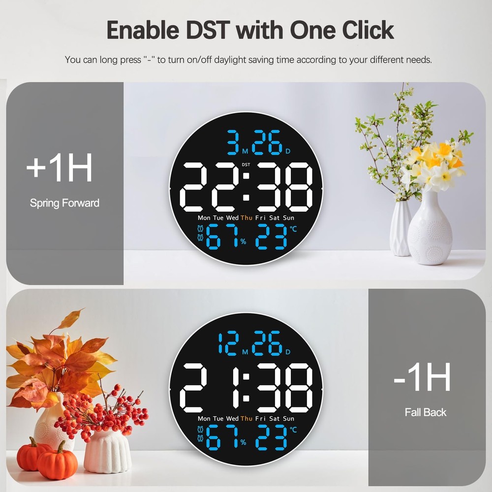 JoFomp 10" Large Digital Wall Clock with Remote Control, LED Display, Plug-in...