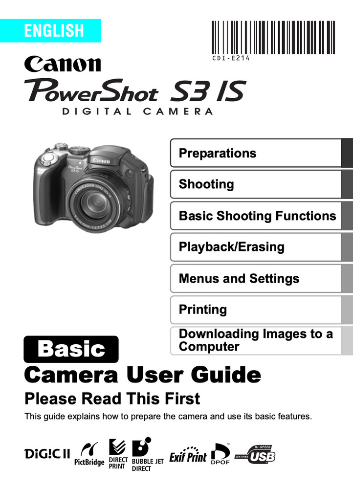 Canon POWERSHOT S3 IS DIGITAL Camera User Owner Instruction Manual