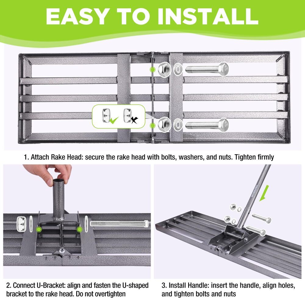 WORKPRO Heavy Duty Lawn Leveling Rake 30"x10" Ground Plate 6FT Adjustable Handle
