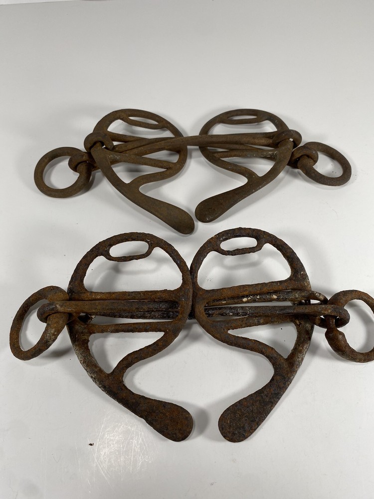 2 Antique Cast Iron Horse Bits Hand Forged