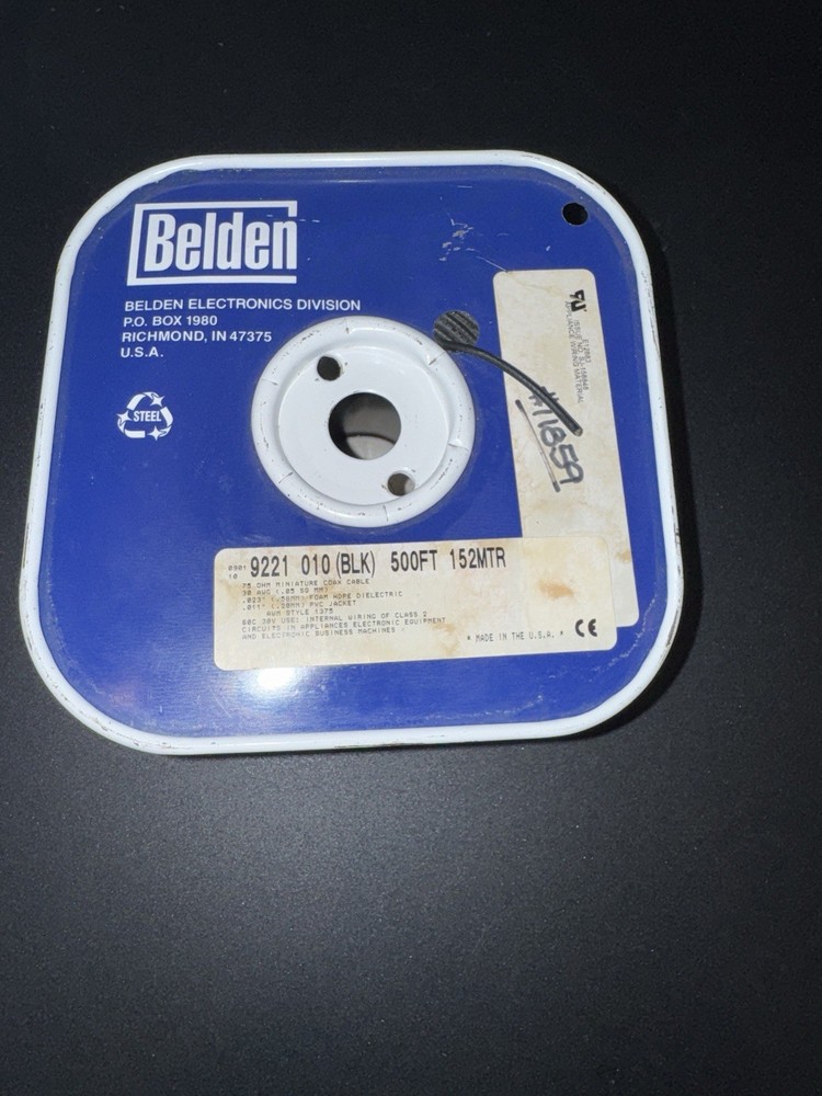 Belden 9221 75 Ohm Miniature Coax Cable 10ft.