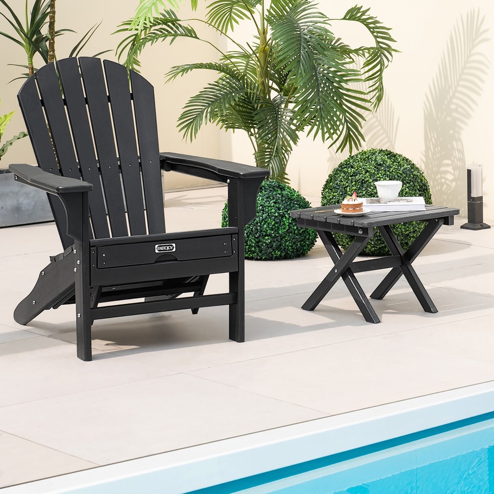 2 Pieces Folding Adirondack Side Table Poolside Garden Patio Black