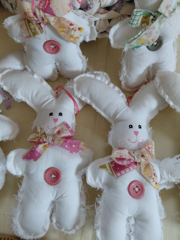 Handmade Fabric Easter Basket With Fabric Bunnies