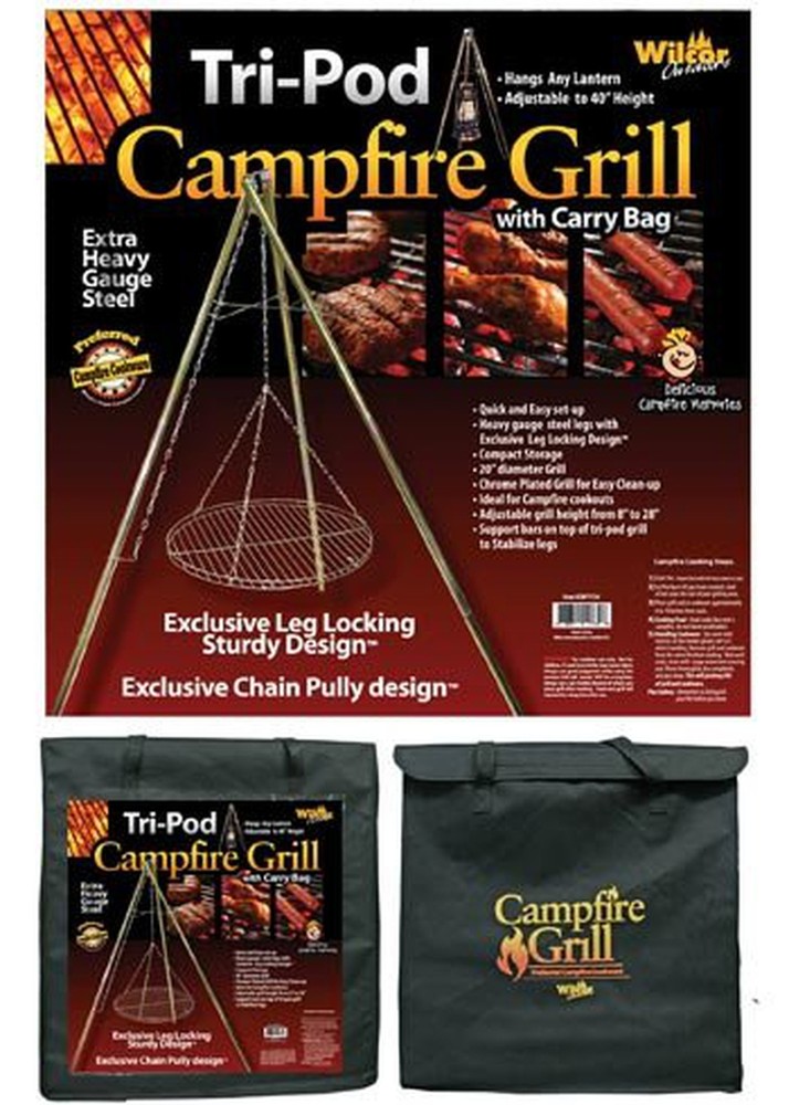 Campfire Tri-Pod Grill (Adjustable Height & Quick Setup) by Wilcor