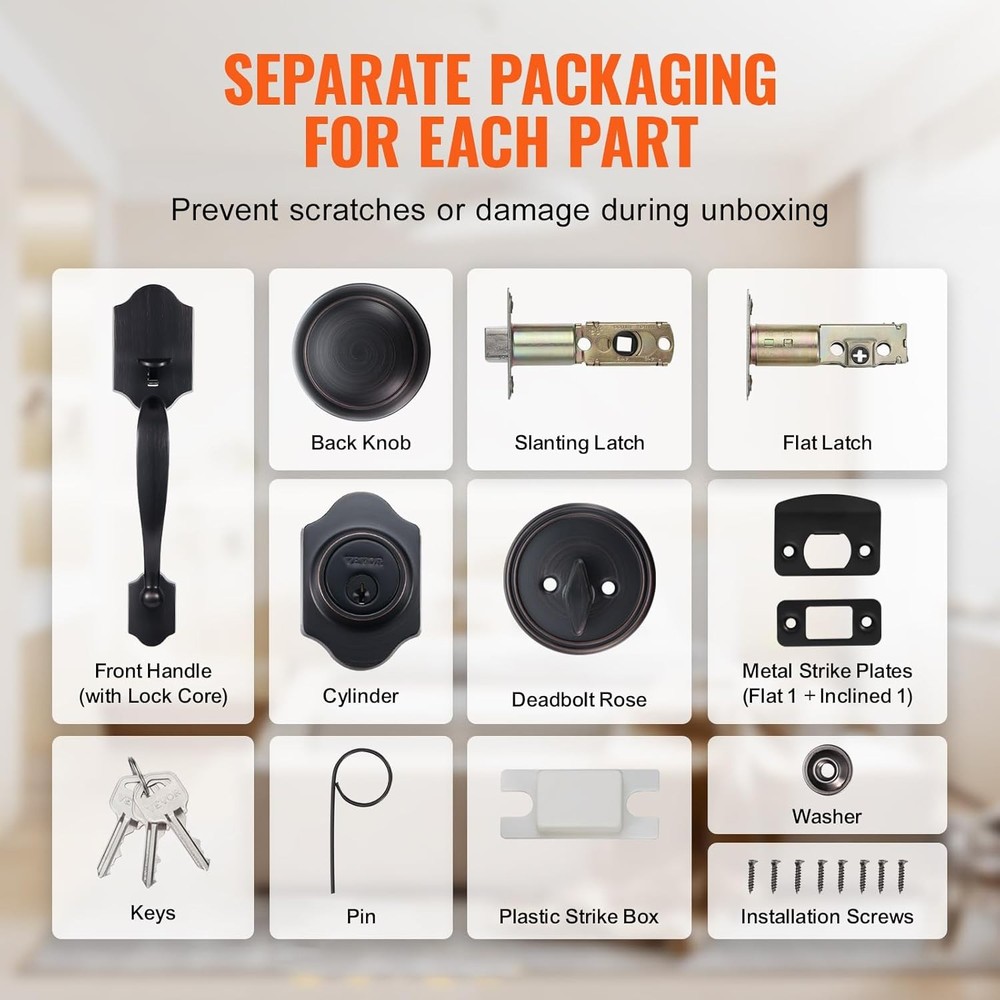 Front Door Handle and Deadbolt Set, Front Door Lock Set with Interior Knob, Adju