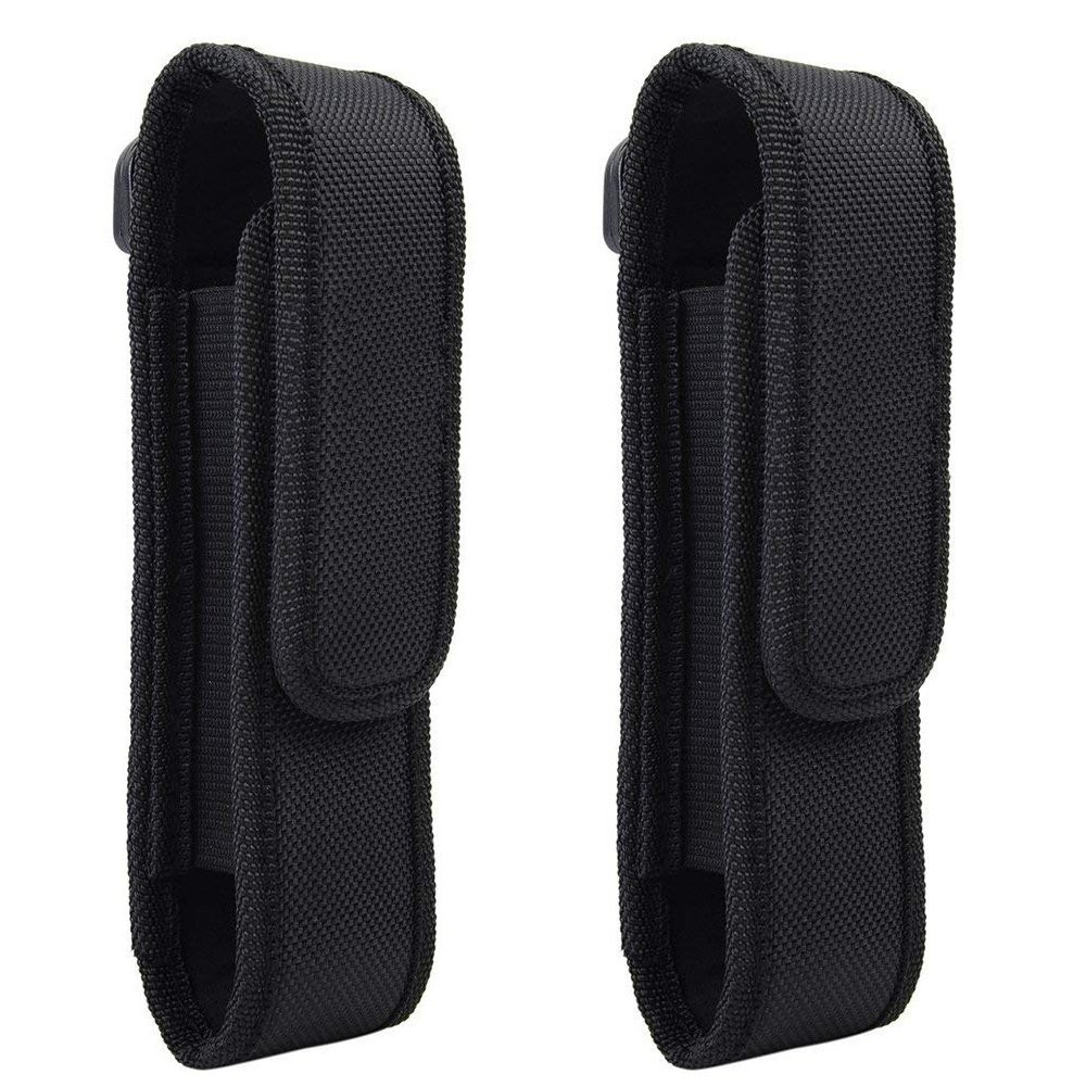 2 Pcs Flashlight Holster Pouch Holder Flash Light Belt Carry Case Black