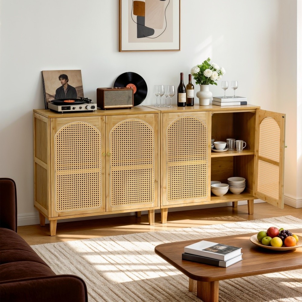Bamboo Kitchen Buffet Sideboard Storage Cabinet Modern Hallway Table Cupboard XL
