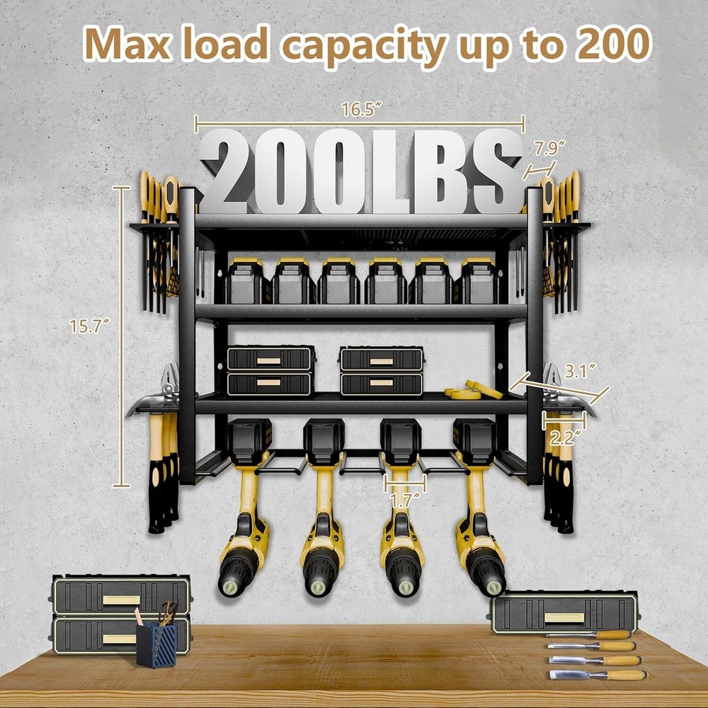 Wall Mount Power Tool Organizer Drill Hanger 4 Layer Tools Storage Shelf Garage