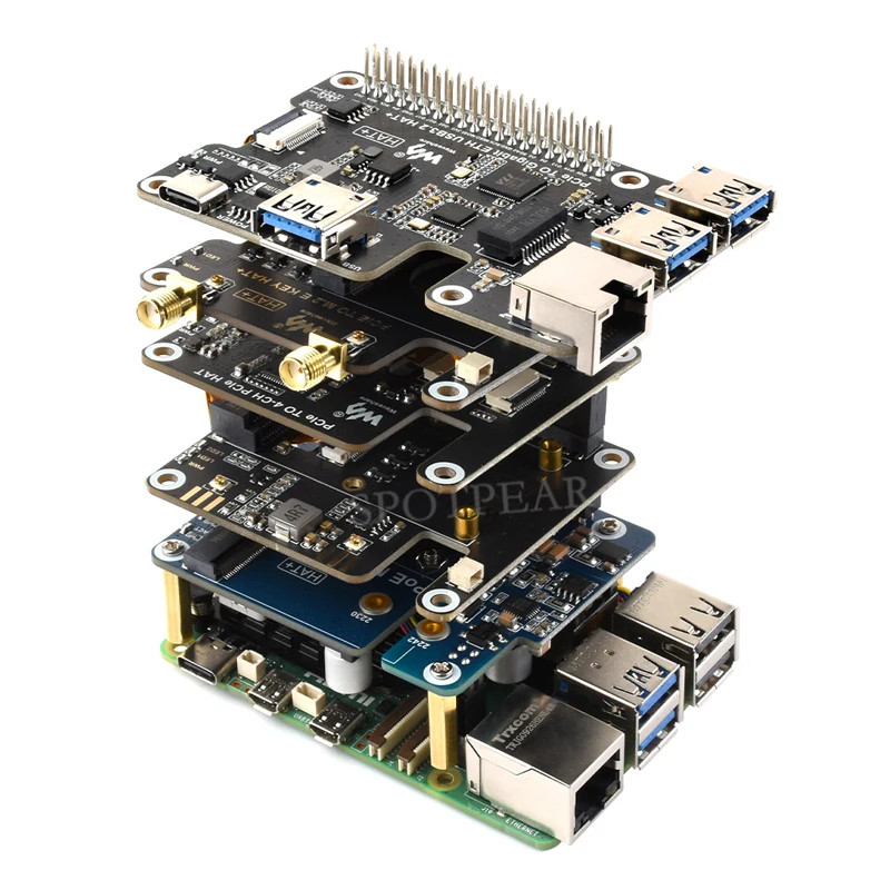 PCIe to 4-CH PCIe FFC HAT Board For Raspberry Pi 5