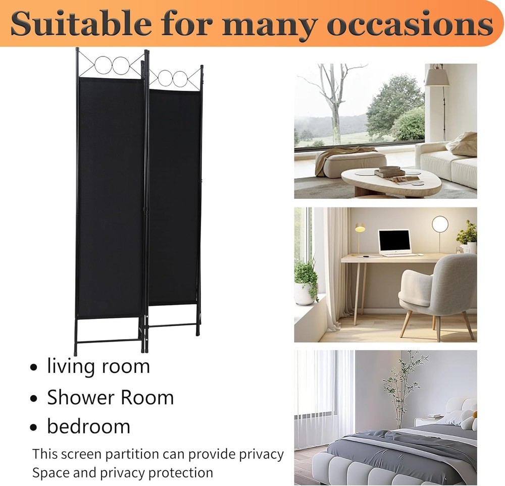 Modern 4 Panel Folding Room Divider 6FT - Durable Steel Frame Privacy Solution