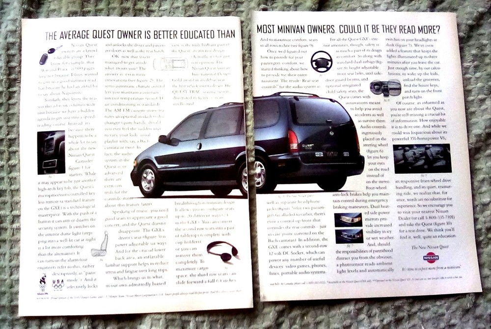 1995 Nissan Quest 2 Page Print Ad