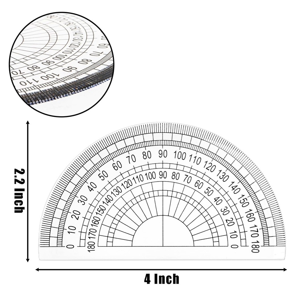 Plastic Math Protractors 100-Pack 4-Inch 180 Degrees Clear for Students