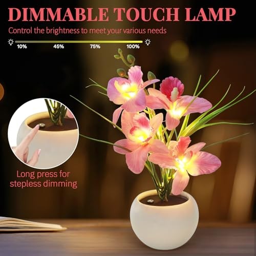 Artificial Flower Night Light, Touch Stepless Dimming USB Rechargeable Pink