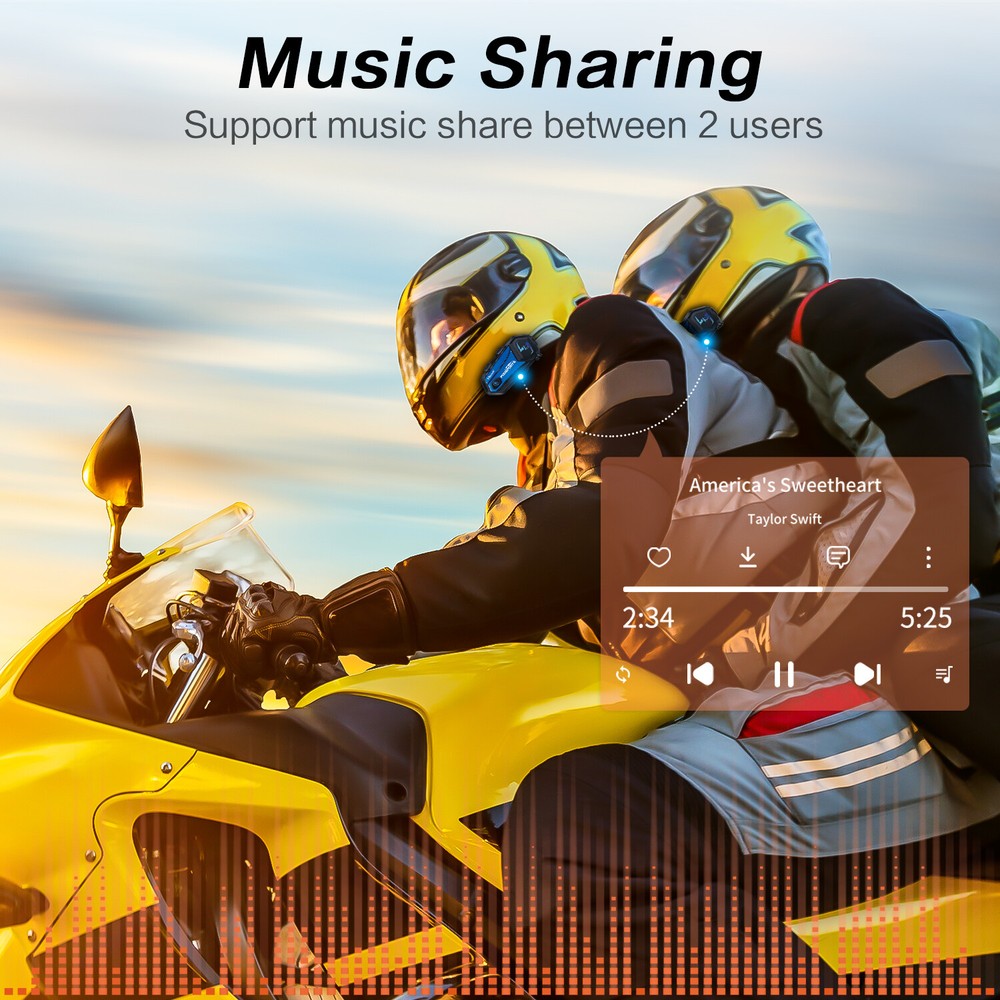 M1-S Plus Motorcycle Intercom Headset Bluetooth Music Sharing FM 10 Riders 2000m