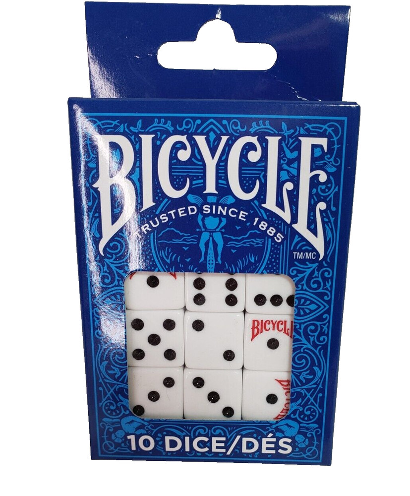 Bicycle 10 Dice Set White Black Pips Replacement Game Dice New