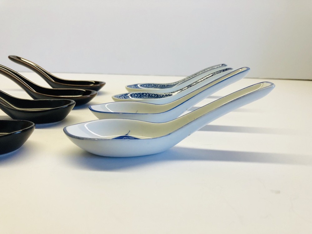 4 Sets Various Colors Ceramic Asian Soup Spoons 5.5" Long