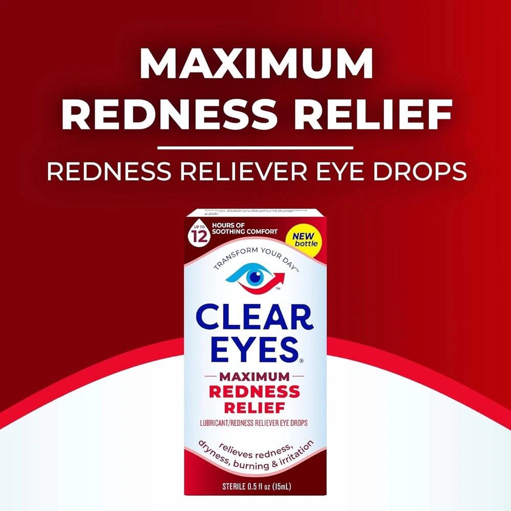 4 Pack Clear Eyes Maximum Strength Redness Relief Eye Drops 0.5 Oz Each