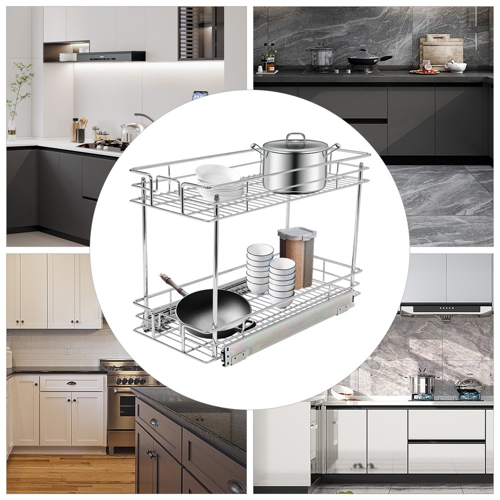 Pull Out Cabinet Organizer, 2-Tier Pull Out Shelves, Kitchen Cabinet Organizer