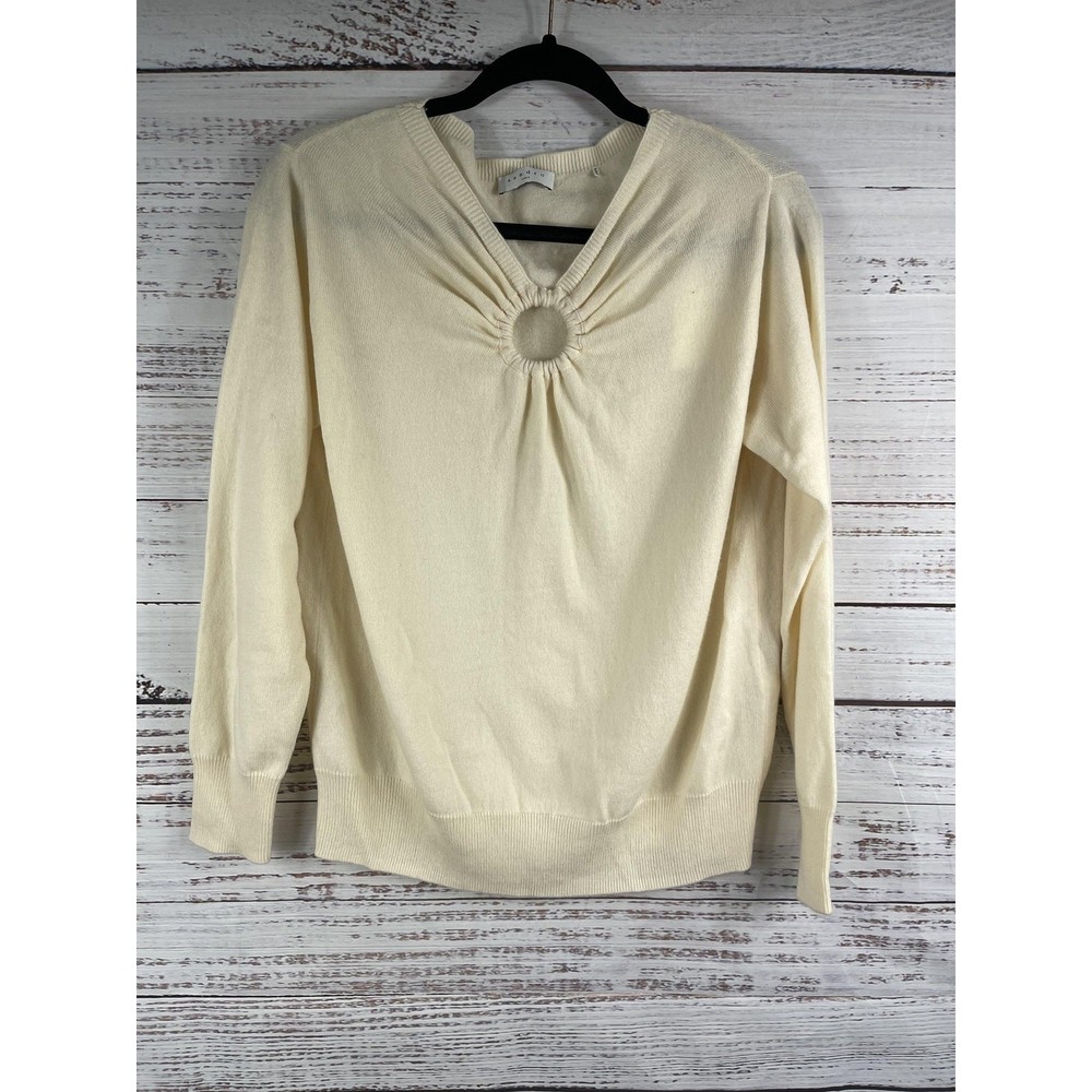 Sandro Sweater Women's SZ S Ecru Beige Wool Cashmere Circle Front Pullover Soft