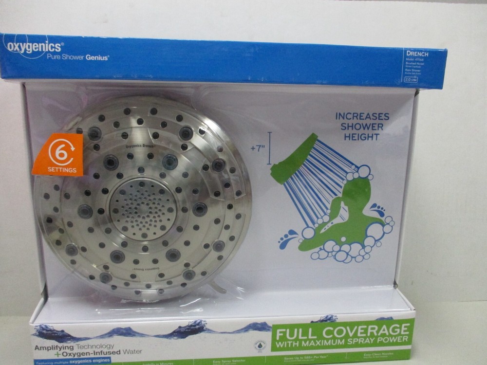 Oxygenics Drench 47568 Full coverage 6 Settings Shower Head Brushed Nickel