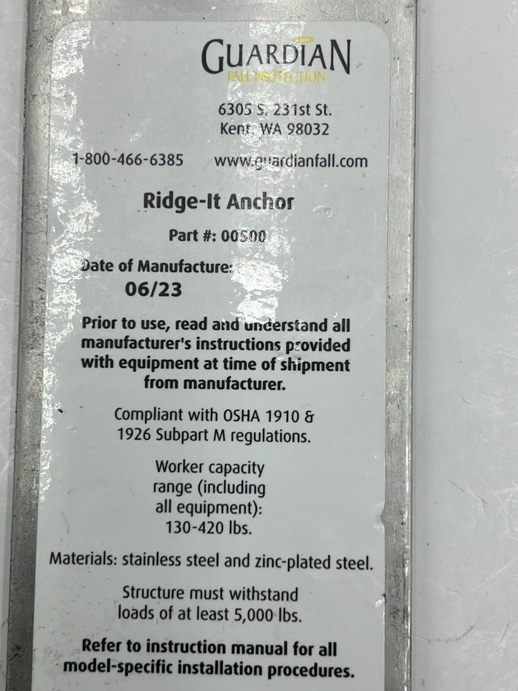 GUARDIAN # 00500 Ridge-It 1 D-Ring Anchor