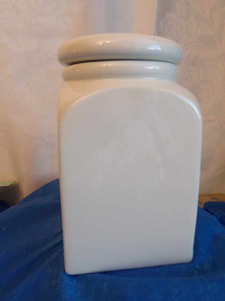 White P & S Ceramic Kitchen Canister w/"Custom Essentials" Text